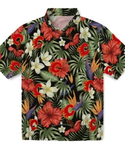 Calgary Flames Hawaiian Shirt - Hawaii Floral Hibiscus