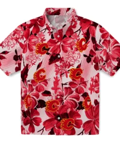 Calgary Flames Hawaiian Shirt - Hibiscus Arrangement
