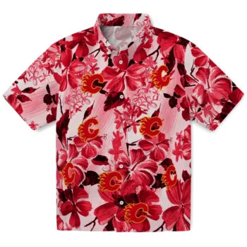 Calgary Flames Hawaiian Shirt - Hibiscus Arrangement