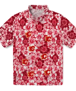 Calgary Flames Hawaiian Shirt - Hibiscus Blooms