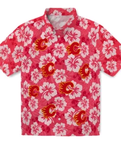 Calgary Flames Hawaiian Shirt - Hibiscus Cluster