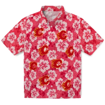Calgary Flames Hawaiian Shirt - Hibiscus Cluster