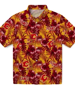 Calgary Flames Hawaiian Shirt - Hibiscus Exotic