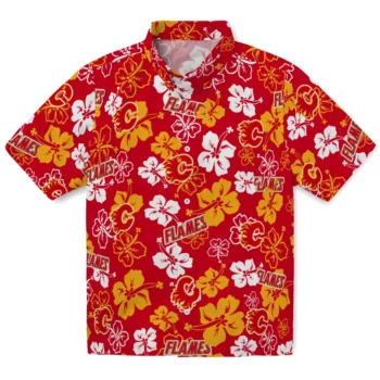 Calgary Flames Hawaiian Shirt - Hibiscus Flower Design