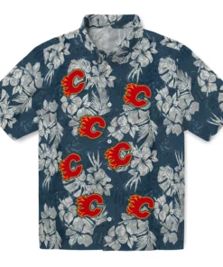 Calgary Flames Hawaiian Shirt - Hibiscus Flowers
