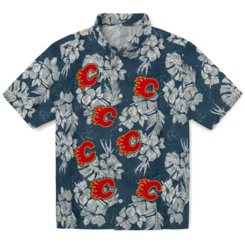 Calgary Flames Hawaiian Shirt - Hibiscus Flowers