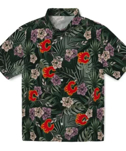 Calgary Flames Hawaiian Shirt - Hibiscus Leaves Pattern