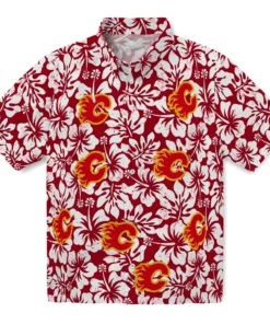 Calgary Flames Hawaiian Shirt - Hibiscus Motif