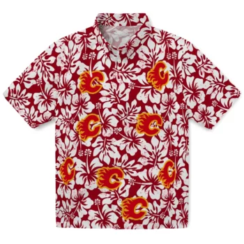 Calgary Flames Hawaiian Shirt - Hibiscus Motif
