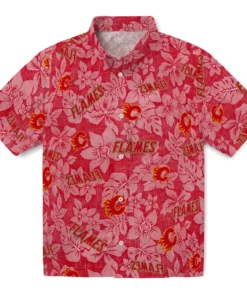 Calgary Flames Hawaiian Shirt - Hibiscus Oasis
