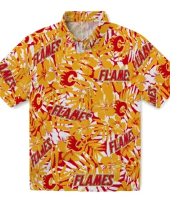 Calgary Flames Hawaiian Shirt - Hibiscus Overlay
