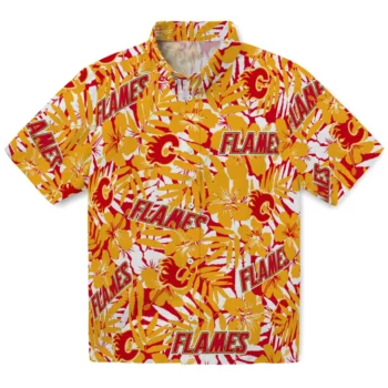 Calgary Flames Hawaiian Shirt - Hibiscus Overlay