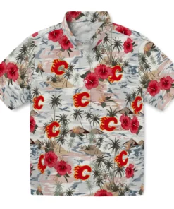 Calgary Flames Hawaiian Shirt - Hibiscus Seaside