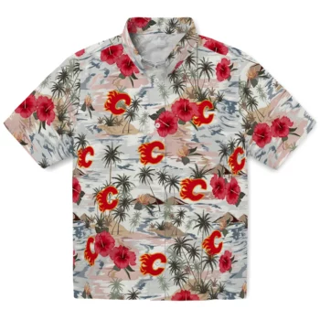 Calgary Flames Hawaiian Shirt - Hibiscus Seaside