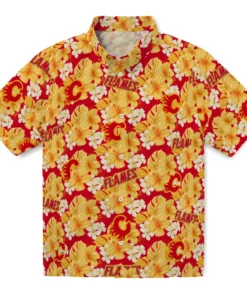 Calgary Flames Hawaiian Shirt - Hibiscus Tropics
