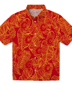 Calgary Flames Hawaiian Shirt - Leaf Outline