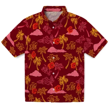 Calgary Flames Hawaiian Shirt - Palm And Clouds
