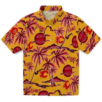 Calgary Flames Hawaiian Shirt - Palm Sunset