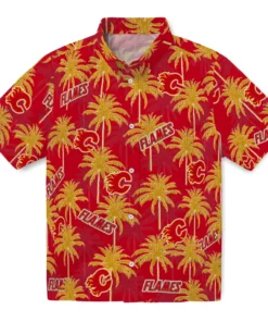 Calgary Flames Hawaiian Shirt - Palm Tree Motif