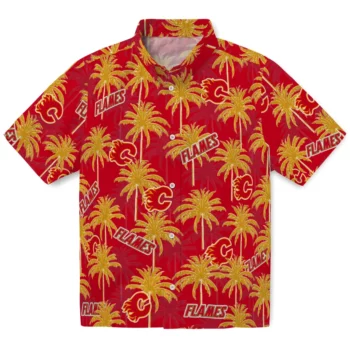 Calgary Flames Hawaiian Shirt - Palm Tree Motif