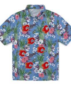 Calgary Flames Hawaiian Shirt - Pineapple Bouquet