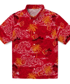 Calgary Flames Hawaiian Shirt - Wave Palm