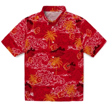 Calgary Flames Hawaiian Shirt - Wave Palm