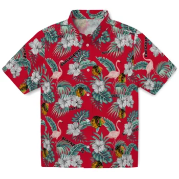 Chicago Blackhawks Hawaiian Shirt - Flamingo and Hibiscus