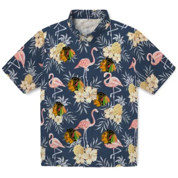 Chicago Blackhawks Hawaiian Shirt - Flamingo Hibiscus