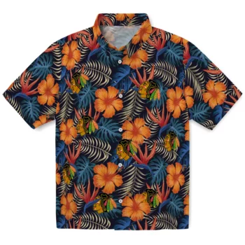 Chicago Blackhawks Hawaiian Shirt - Hibiscus Foliage