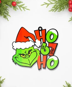 Green Character Christmas Ornament with Santa Hat, Funny Ho Ho Hanging Decor