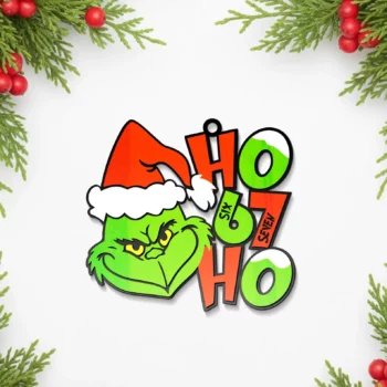 Green Character Christmas Ornament with Santa Hat, Funny Ho Ho Hanging Decor