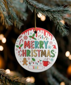Merry Christmas 2025 Ceramic Ornament, Holiday Keepsake