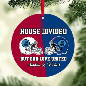 Football House Divided Ornament,Custom Team Logo Gifts For Family Football Fans
