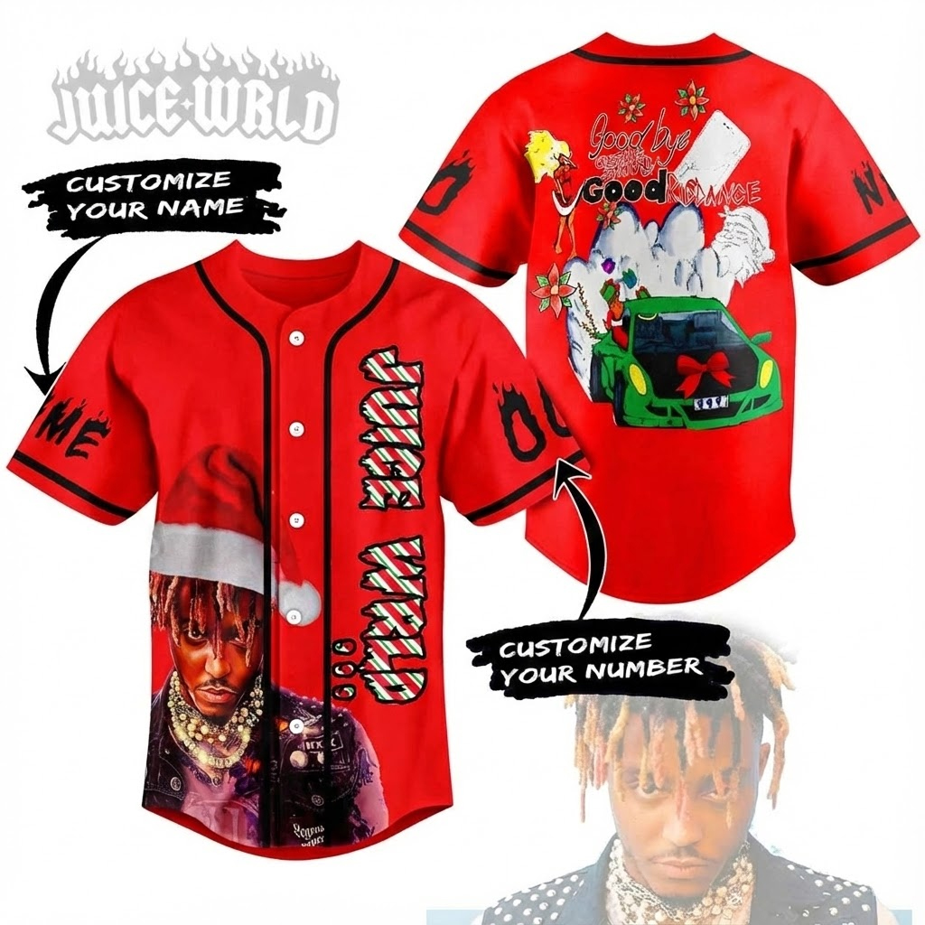 Custom Christmas Juice Wrld Baseball Jersey Custom Christmas Juice Wrld Baseball Jersey