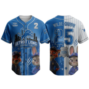 Detroit Lions x Zootopia 2 Wilde Hopps Baseball Jersey 2025
