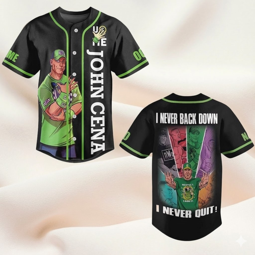John Cena I Never Back Down I Never Quit Custom Name and Number Baseball Jersey John Cena I Never Back Down I Never Quit Custom Name and Number Baseball Jersey