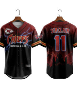 Kansas City Chiefs Stranger Things 5 Hawkins AV Club Baseball Jersey