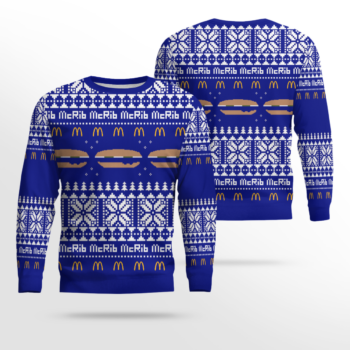 Limited Edition McDonald's McRib Winter 2024 Ugly Christmas Sweater Blue