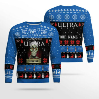 Personalized Michelob Ultra Funny Skeleton Ugly Christmas Sweater