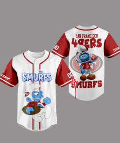 San Francisco 49Ers X The Smurfs Movie Custom Name Baseball Jersey