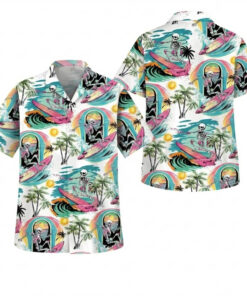 Skull Surfing Beach Hawaiian Shirt