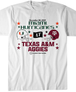 Texas A&M Aggies & Miami Hurricanes 2025 CFP First Round Matchup T-Shirt
