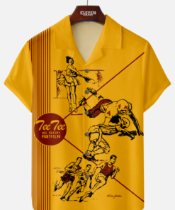 Pee Chee Nostalgia Panel Stripe Camp Collar Short Sleeve Shirt