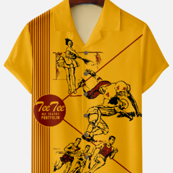 Pee Chee Nostalgia Panel Stripe Camp Collar Short Sleeve Shirt