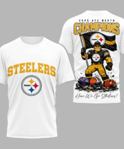 2025 Pittsburgh Steelers AFC North Champions Here We Go Steeler T-Shirt