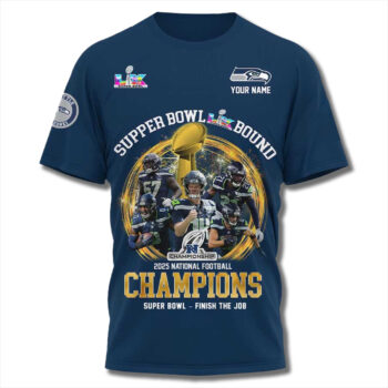 Custom Name Seattle Seahawks 2025 NFC Championship Finish The Job T-Shirt
