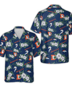 Denver Broncos Logo With Hibiscus Flowers And Tropical Leaves Hawaiian Shirt