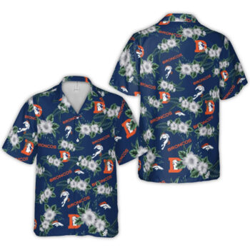Denver Broncos Logo With Hibiscus Flowers And Tropical Leaves Hawaiian Shirt