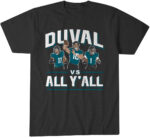 Jacksonville Jaguars Trevor Lawrence, Travis Etienne and Parker Washington Duval vs. All Y’all T-Shirt